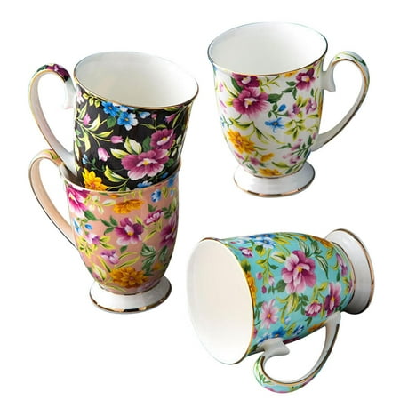 Floral Coffee Tea Mugs Large Capacity Ceramic Breakfast Water Cup