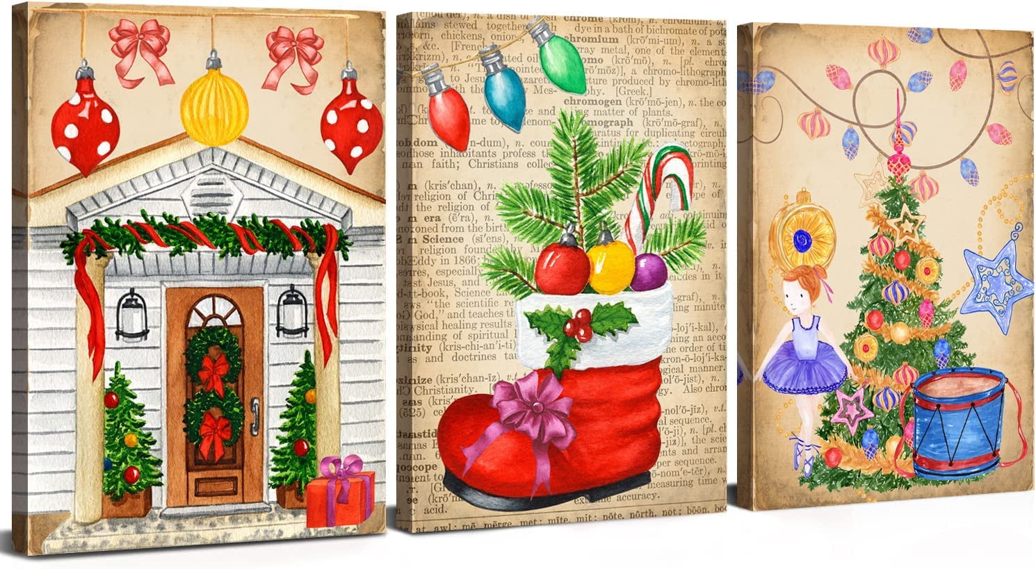 Vintage Christmas Canvas Wall Art For Living Room Bedroom Home