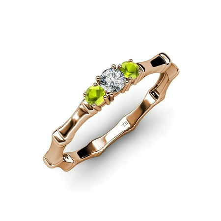 Peridot with Center Diamond (SI2-I1 G-H) Three Stone Bamboo Ring 0.32 ct tw in 14K Rose Gold.size 8.0
Peridot with Center Diamond (SI2-I1 G-H) Three Stone Bamboo Ring 0.32 ct tw in 14K Rose Gold.size 8.0