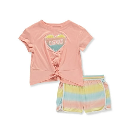 Lemon Kiss Girls 2-Piece Love Shorts Set Outfit - peach multi 3t (Toddler)