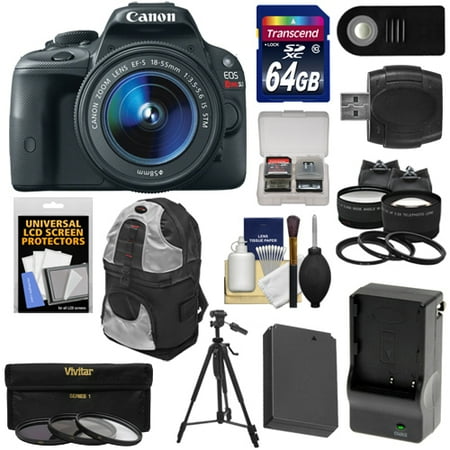 Canon EOS Rebel SL1 Digital SLR Camera & EF-S 18-55mm IS STM Lens with 64GB Card + Battery & Charger + Backpack + Tele\/Wide Lenses + Filters + Tripod Kit Canon EOS Rebel SL1 Digital SLR Camera & EF-S 18-55mm IS STM Lens with 64GB Card + Battery & Charger + Backpack + Tele\/Wide Lenses + Filters + Tripod Kit