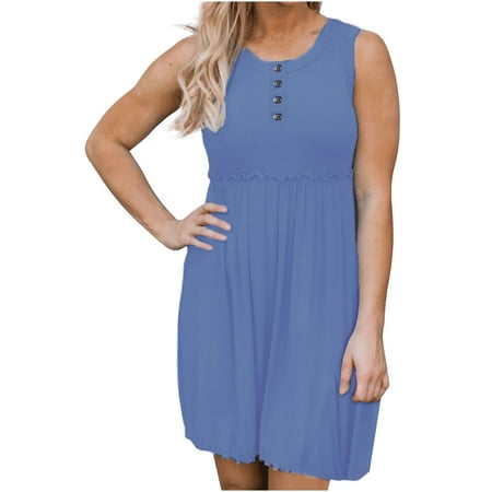 amlbb Summer Dresses for Women Beach Summer Fashion Solid Color Round Neck Button Sleeveless Dress Boho Floral Print Dress on Clearance
amlbb Summer Dresses for Women Beach Summer Fashion Solid Color Round Neck Button Sleeveless Dress Boho Floral Print Dress on Clearance