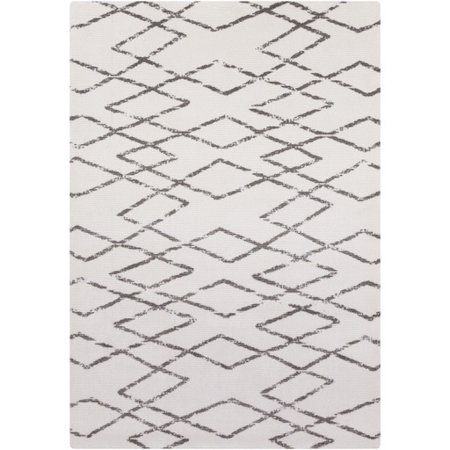 9' x 12' Woven Diamonds Eggshell White and Charcoal Gray Lustrous Sheen Area Throw Rug