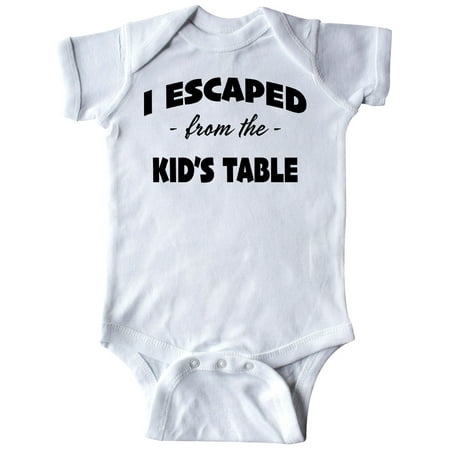 Inktastic I Escaped from the Kid s Table in Black Text Gift Baby Boy or Baby Girl Bodysuit
Inktastic I Escaped from the Kid s Table in Black Text Gift Baby Boy or Baby Girl Bodysuit