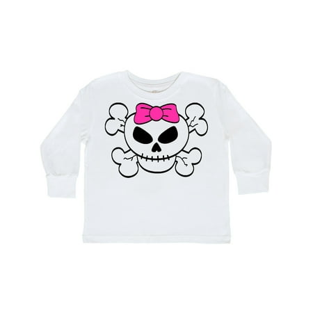 Inktastic Skull with Bow Gift Toddler Toddler Girl Long Sleeve T-Shirt