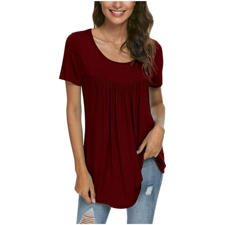 Fashion Women Summer Solid Pleated Round-Neck Blouses Loose Short Sleeve Tops T-Shirt Workout Tshirts Shirts for Women Wine XL
Fashion Women Summer Solid Pleated Round-Neck Blouses Loose Short Sleeve Tops T-Shirt Workout Tshirts Shirts for Women Wine XL
