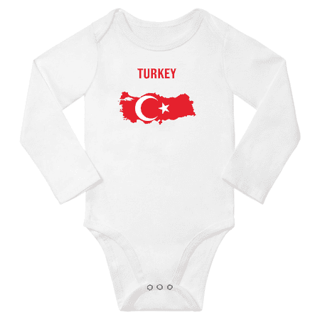 Turkey Flag Map Baby Long Slevve Romper (White 18-24 Months)