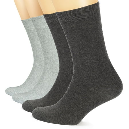 HUGH UGOLI Women s Cotton Crew Socks 4 Pairs Dark Gray/Light Gray Shoe Size: 9-12
