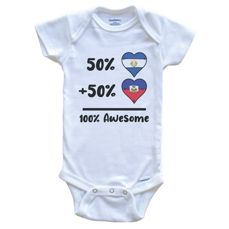 50% Salvadorian Plus 50% Haitian 100% Awesome El Salvador Haiti Heart Flags Baby Bodysuit
50% Salvadorian Plus 50% Haitian 100% Awesome El Salvador Haiti Heart Flags Baby Bodysuit
