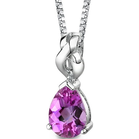 Peora 3.00 Carat T.G.W. Pear Shape Checkerboard Cut Created Pink Sapphire Rhodium over Sterling Silver Pendant, 18