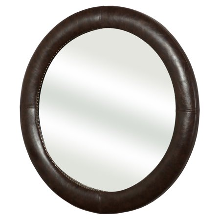 Abbyson Chandler Leather Wall Mirror - 40W x 40H in.
