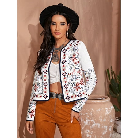 Women s Open Front Floral Print Jacquard Jacket 49216W620112-9840
Women s Open Front Floral Print Jacquard Jacket 49216W620112-9840