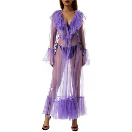 JBEELATE Long Lingerie Robe for Women Sheer Long Sleeve Ruffle Fluffy Tulle Robes Bikini Set Coverups
JBEELATE Long Lingerie Robe for Women Sheer Long Sleeve Ruffle Fluffy Tulle Robes Bikini Set Coverups