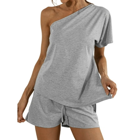 HUBERY Women Solid Color Oblique Shoulder Side Slit Drawstring Sleepwear Set
HUBERY Women Solid Color Oblique Shoulder Side Slit Drawstring Sleepwear Set