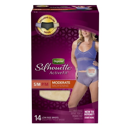 Depend Silhouette Active Fit Incontinence Underwear for Women, Moderate Absorbency, S/M, Beige/Black/Purple,14 Count