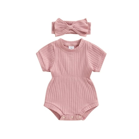 Tsseiatte Newborn Baby Girl Summer Clothes Ribbed Short Sleeve Romper Solid Color Bodysuits Bow Headband Outfit
Tsseiatte Newborn Baby Girl Summer Clothes Ribbed Short Sleeve Romper Solid Color Bodysuits Bow Headband Outfit