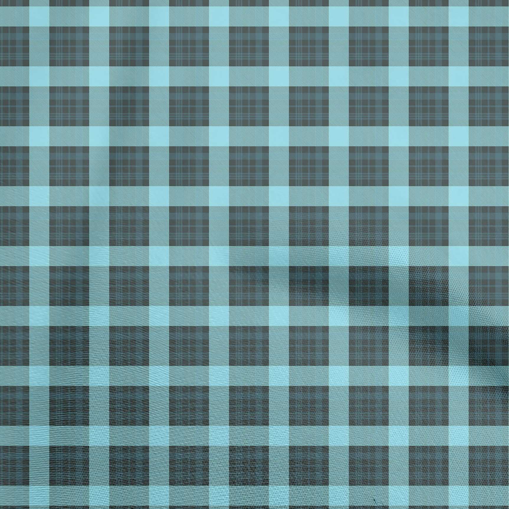 OneOone Cotton Cambric Turquoise Blue Fabric Tartan Diy Clothing