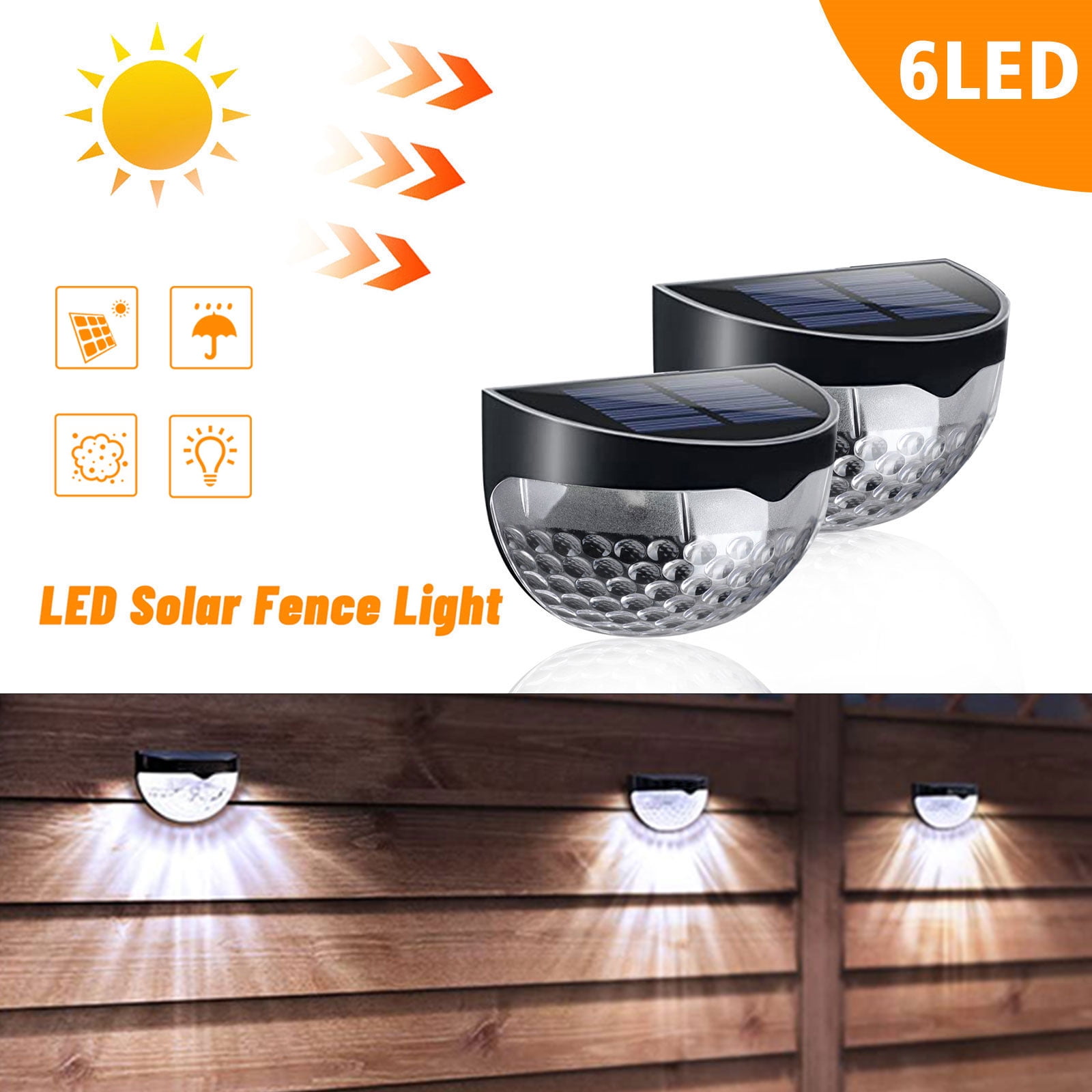 2 1Pcs Solar Wall Lights Outdoor 6LED Solar Deck Lights Fence Post