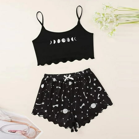 Women Fashion Print Sets Wear Lounge Wear Home Sleep Set Camisole Tops+Pants Women Pajama Sets Black XXL
Women Fashion Print Sets Wear Lounge Wear Home Sleep Set Camisole Tops+Pants Women Pajama Sets Black XXL