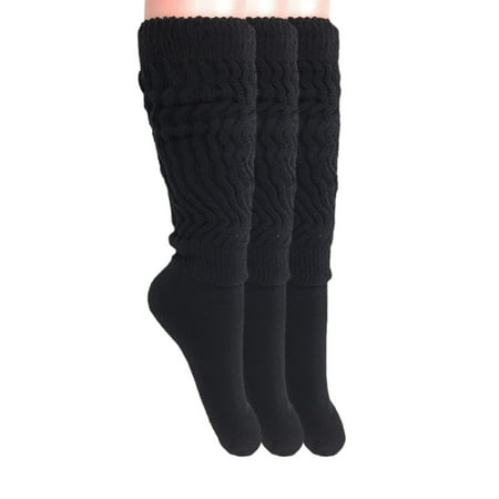 Fitness Slouch Socks Knee High Cotton Black Socks 3 Pairs Size 9-11