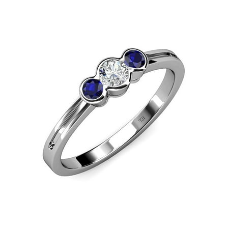 Diamond (SI2-I1 G-H) and Blue Sapphire Three Stone Ring 0.50 ct tw in 14K White Gold.size 4.5
Diamond (SI2-I1 G-H) and Blue Sapphire Three Stone Ring 0.50 ct tw in 14K White Gold.size 4.5