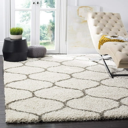 Safavieh Hudson Shag Collection SGH280A Ivory and Grey Moroccan Ogee Plush (9' x 12') Area Rug