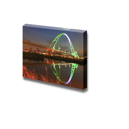 Beautiful Colorful Bridge in the Evening with Reflection on the Water Surface - Canvas Art Wall Decor - 32" x 48"