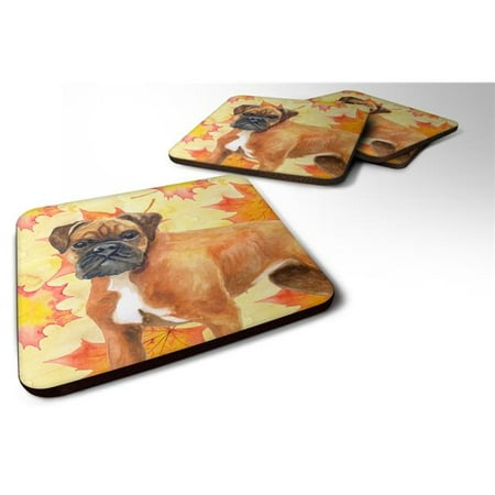 German Boxer Fall Foam Coaster 3.5 x 3.5 in. - Set of 4