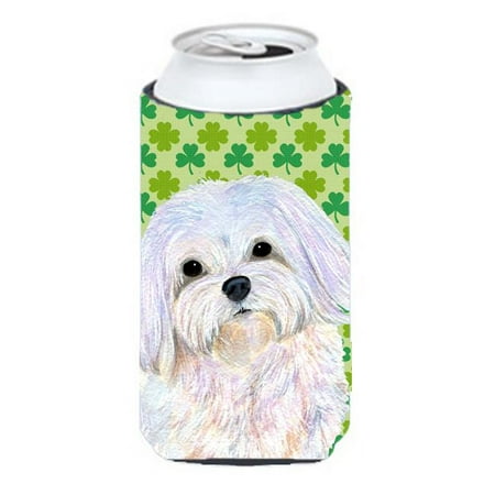 Maltese St. Patricks Day Shamrock Portrait Tall Boy bottle sleeve Hugger - 22 To 24 oz.