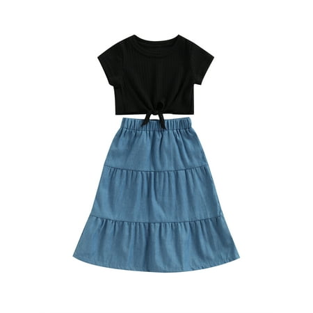 Suanret 2Pcs Toddler Kids Girls Casual 2Pcs Skirt Suits Solid Color Tie-up T-shirt + Ruffled Skirt Outfits Black 5-6 Years
Suanret 2Pcs Toddler Kids Girls Casual 2Pcs Skirt Suits Solid Color Tie-up T-shirt + Ruffled Skirt Outfits Black 5-6 Years