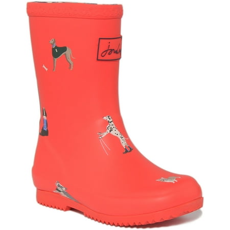 Joules JNR Roll Up Kid s Dog Print Wellington Boots In Red Size 9