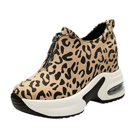 TOYFUNNY Womens Leopard Print Zip-Up Platform Casual Sneakers