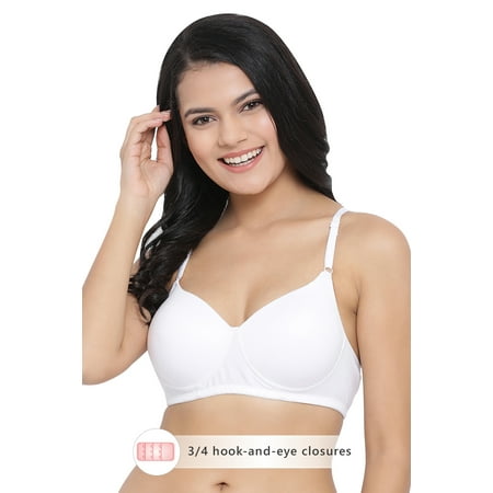 Clovia Padded Non-Wired Full Coverage T-Shirt Bra in White - Cotton Rich
