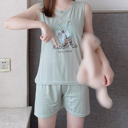 Women Pajama 2pcs/Set 2-Piece Summer Nightwear Girls Sleeveless Pajama Crew Neck Loose Sleepwear Casual Home Clothes Korean Version Pajama Cartoon Printing Camisole with Shorts
Women Pajama 2pcs/Set 2-Piece Summer Nightwear Girls Sleeveless Pajama Crew Neck Loose Sleepwear Casual Home Clothes Korean Version Pajama Cartoon Printing Camisole with Shorts