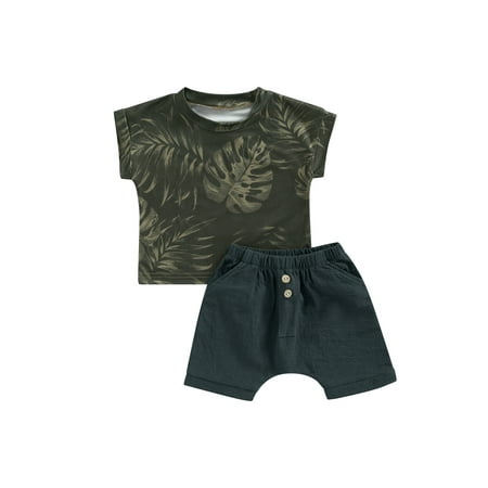 Nokpsedcb Toddler Baby Boy Summer Streetwear 2PCS Set Short Sleeve Round Neck Leaf Print T-shirt Elastic Waist Solid Shorts with Button Dark Green 3-4 Years
Nokpsedcb Toddler Baby Boy Summer Streetwear 2PCS Set Short Sleeve Round Neck Leaf Print T-shirt Elastic Waist Solid Shorts with Button Dark Green 3-4 Years