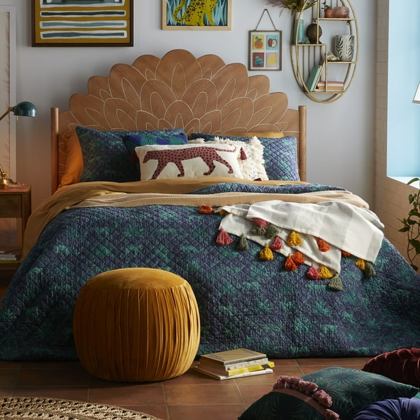 Jungle Leopard Quilt Set by Drew Barrymore Flower Home, Full/Queen, Blue