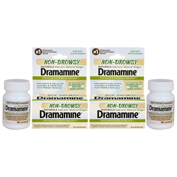 Dramamine Non-Drowsy Naturals Motion Sickness Relief, 18 Count, 2 Pack