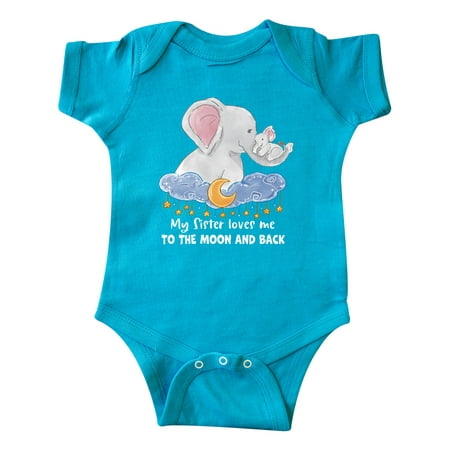 Inktastic My Sister Loves me to the Moon and Back Elephant Family Gift Baby Boy or Baby Girl Bodysuit
Inktastic My Sister Loves me to the Moon and Back Elephant Family Gift Baby Boy or Baby Girl Bodysuit