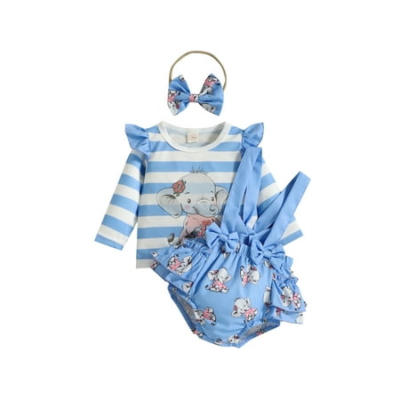 Meihuida Infant Baby Girls Casual Suit Stripe Cartoon Elephant Long Sleeve Tops+Printed Ruffle Suspender Shorts+Headband
Meihuida Infant Baby Girls Casual Suit Stripe Cartoon Elephant Long Sleeve Tops+Printed Ruffle Suspender Shorts+Headband