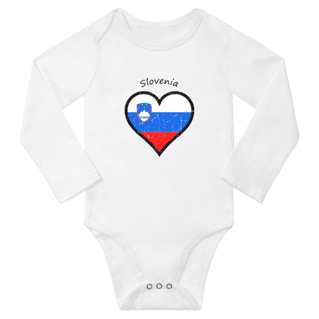 Slovenia Flag Heart Love Baby Long Sleeve Clothing Bodysuits (White 12 Months)