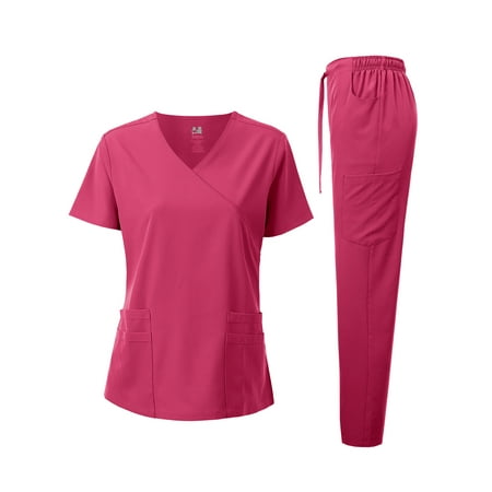 Dagacci Medical Uniform 4-Way Stretch Y-Neck Wrap Scrub Set