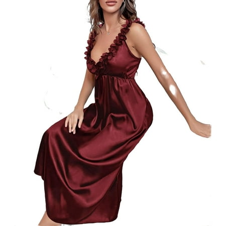 Deep V Neck Elegant Plain Nightgowns Burgundy Sleeveless Women Nightgowns & Sleepshirts
Deep V Neck Elegant Plain Nightgowns Burgundy Sleeveless Women Nightgowns & Sleepshirts