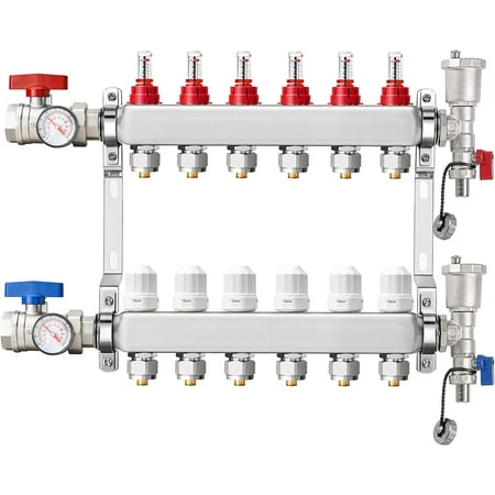 ABST PEX Manifold 6-Branch Stainless Steel Floor Heat Manifold Kit with 1/2 Adapters Included for Hydronic Radiant Floor Heating
ABST PEX Manifold 6-Branch Stainless Steel Floor Heat Manifold Kit with 1/2 Adapters Included for Hydronic Radiant Floor Heating