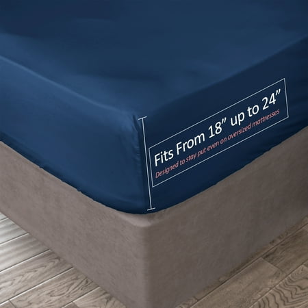 Clara Clark 18” – 21” Inch Deep Pocket Fitted Sheet for High Mattress – 100% Soft Double Brushed Microfiber – Hypoallergenic, King - Navy Blue