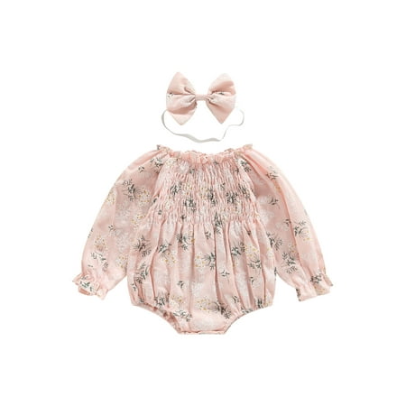 AMILIEe Newborn Baby Girls Romper Set Off-shoulder Pleated Flower Print Romper with Hairband
AMILIEe Newborn Baby Girls Romper Set Off-shoulder Pleated Flower Print Romper with Hairband