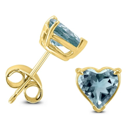 14K Yellow Gold 5MM Heart Aquamarine Earrings