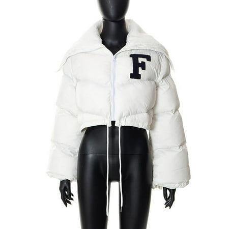 Fule Winter Puff Coat Long-sleeved Cardigan Drawstring Bread Cloth Solid Letter Crop
