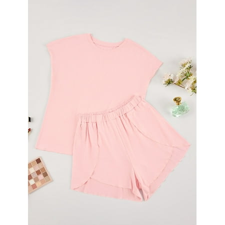 Lovito Casual Plain Basic Round Neck Lettuce Trim Wrap Shorts Breathable Pajamas Set
Lovito Casual Plain Basic Round Neck Lettuce Trim Wrap Shorts Breathable Pajamas Set