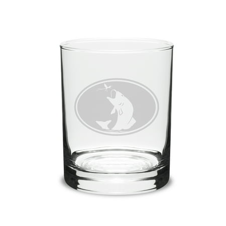 Fly-fish 14 oz. Deep Etched Double Old Fashion Glass
