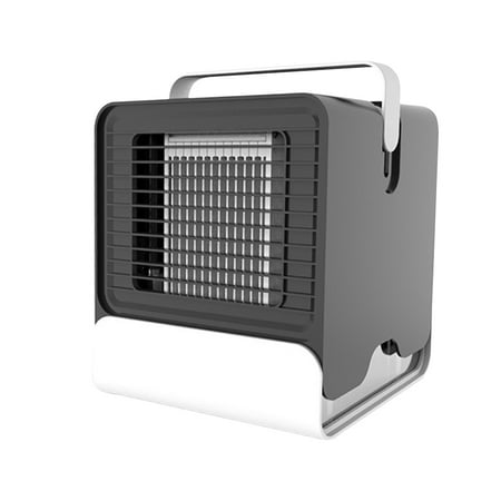 Mini Air Conditioner USB Bladeless Electric Cooling Fan Air Humidifier Creative Cooler with Night Light (Black)